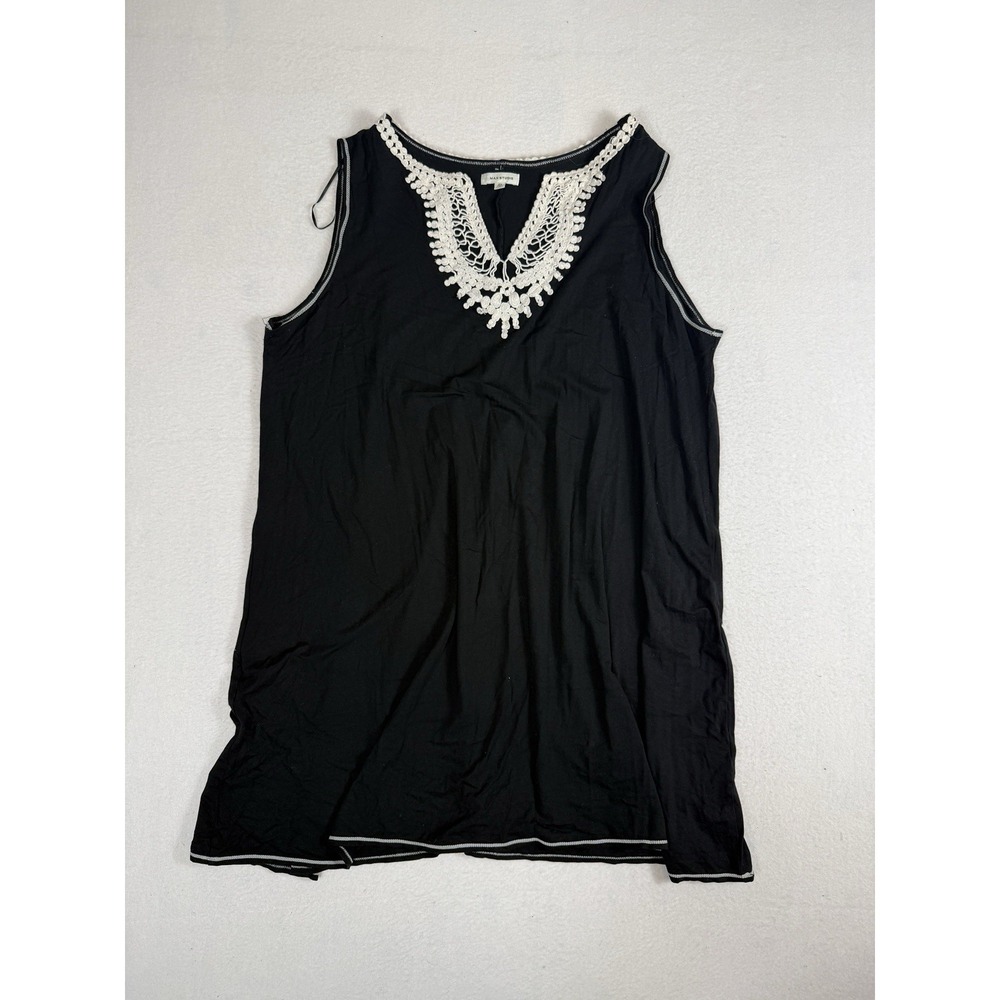 Max Studio Womens 2X Black Crochet Trim V Neck Sleeveless Shift Dress Tunic Top